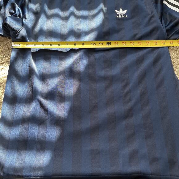 Adidas Originals Men's Polyester Navy Back Checker Print Shirt Size M 3 Striped - Picture 3 of 9